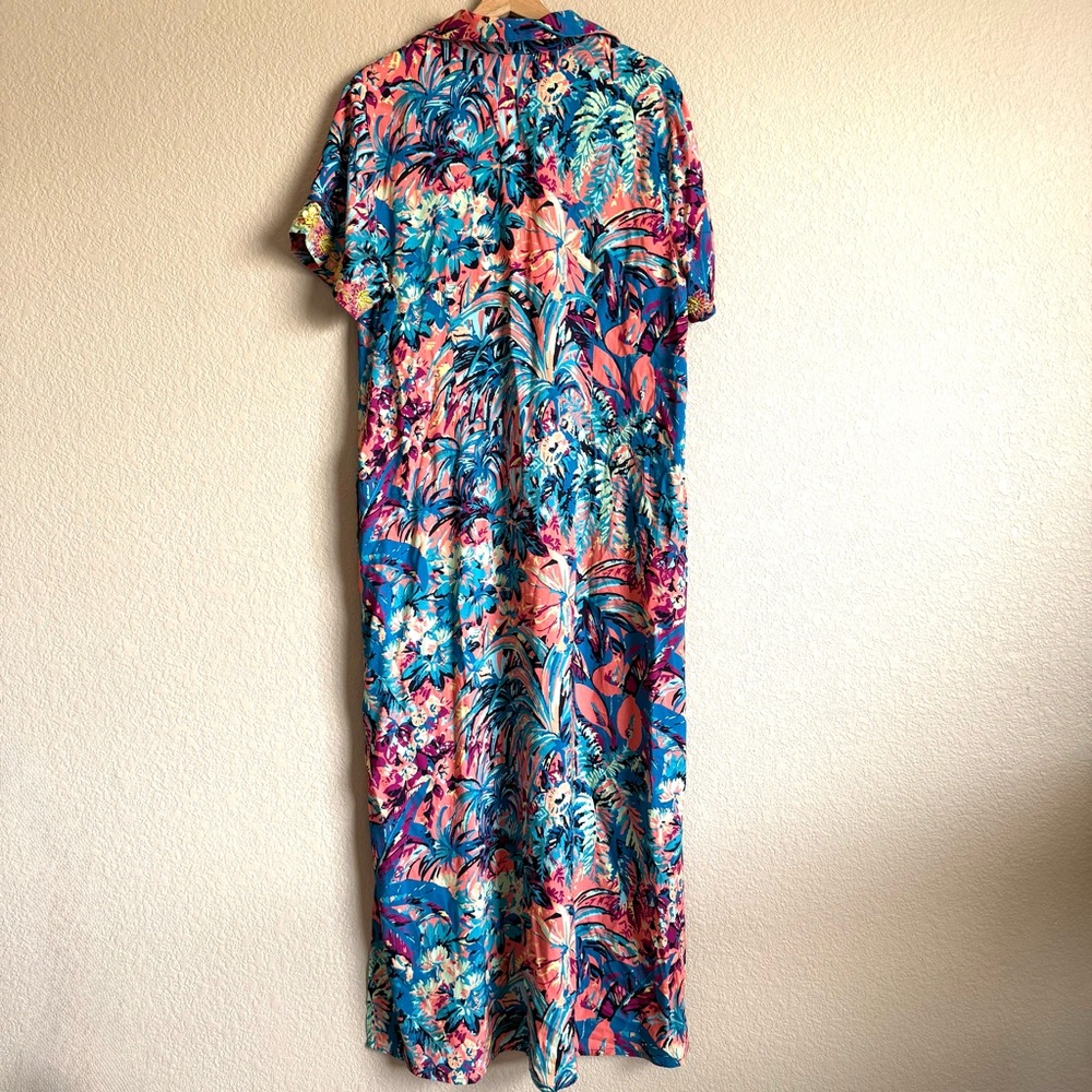 Soft Surroundings Florence Boho Tropical Shirt Dress Embroidered Beaded Tassel L - Picture 3 of 12